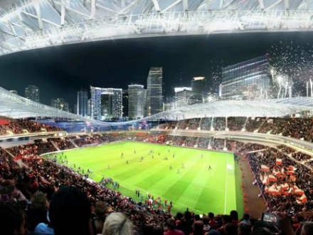 This image courtesy of Miami Beckham United shows an artist rendering of a proposed stadium for a Major League Soccer (MLS) team backed by retired English soccer star David Beckham of the group's preferred location for the arena seated in between Biscayne Bay and downtown Miami, Florida in this handout image released on March 24, 2014. REUTERS/360 Architecture and Arquitectonica/Handout via Reuters  (UNITED STATES - Tags: SPORT SOCCER) ATTENTION EDITORS - NO COMMERCIAL OR BOOK SALES. NO SALES. NO ARCHIVES. FOR EDITORIAL USE ONLY. NOT FOR SALE FOR MARKETING OR ADVERTISING CAMPAIGNS. THIS PICTURE WAS PROVIDED BY A THIRD PARTY. REUTERS IS UNABLE TO INDEPENDENTLY VERIFY THE AUTHENTICITY, CONTENT, LOCATION OR DATE OF THIS IMAGE. THIS PICTURE IS DISTRIBUTED EXACTLY AS RECEIVED BY REUTERS, AS A SERVICE TO CLIENTS